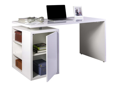 Formia Large White Gloss Desk with Storage Cupboard - FurniComp