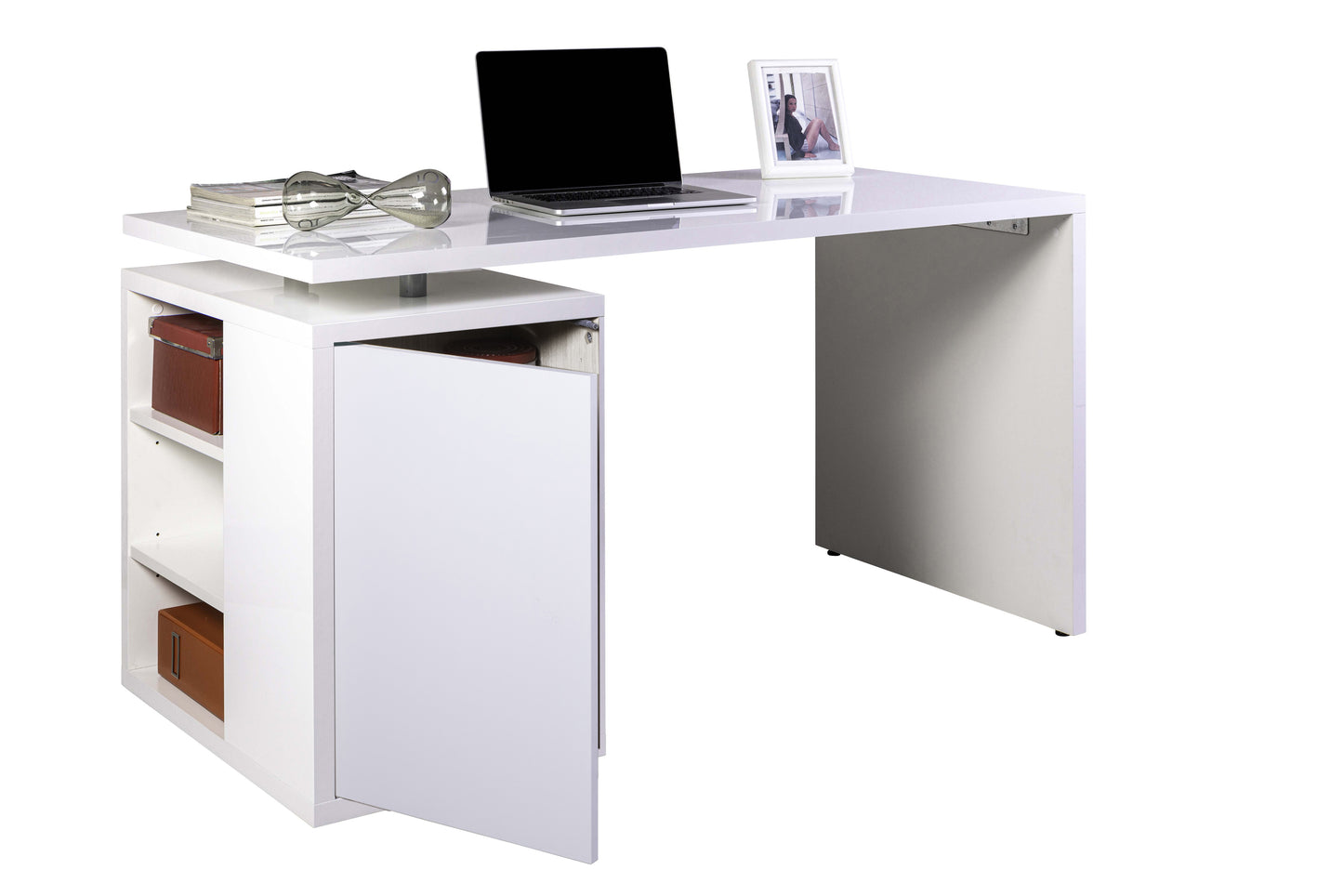 Formia Large White Gloss Desk with Storage Cupboard - FurniComp