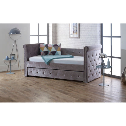 Fortis Silver Velvet Daybed with Trundle - FurniComp