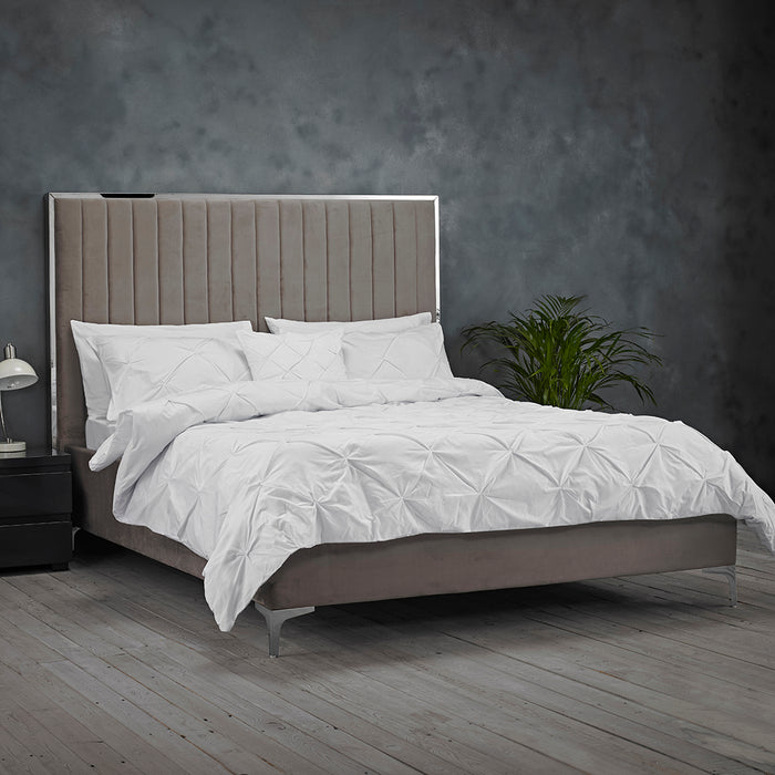 Francisco Mink Grey Velvet Fabric Bed Frame - FurniComp