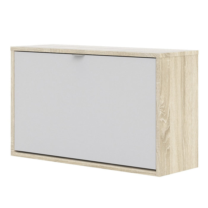 Function 1 Tilting Door 2 Layer White and Oak Shoe Cabinet - FurniComp