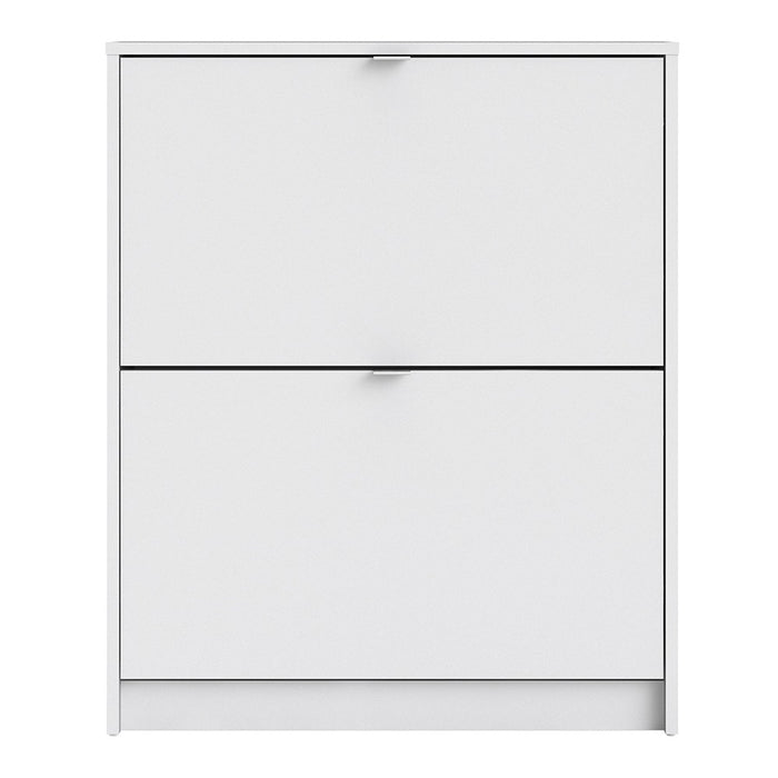 Function 2 Tilting Door 2 Layer White Shoe Cabinet - FurniComp
