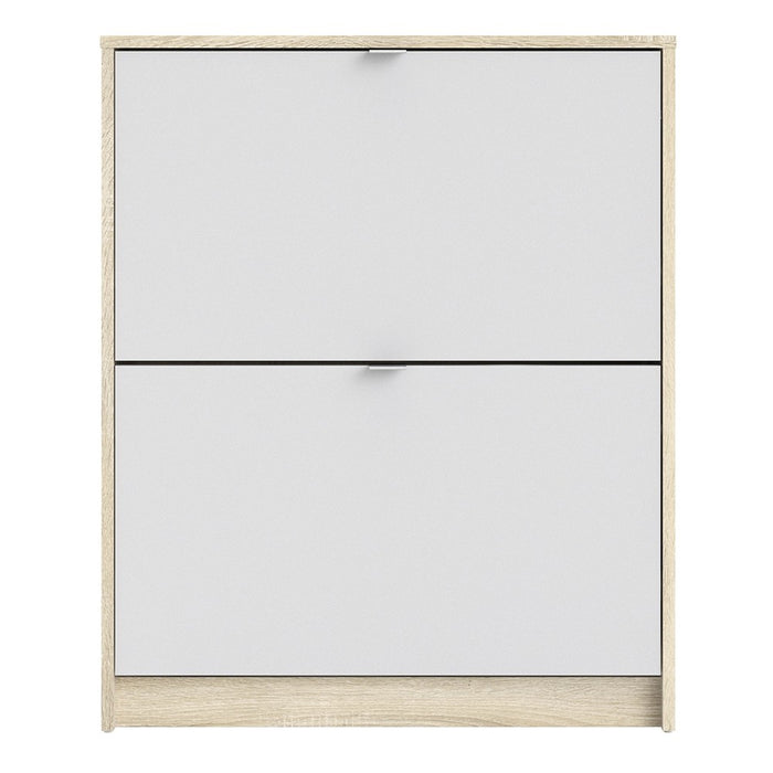 Function 2 Tilting Door 2 Layer White and Oak Shoe Cabinet - FurniComp