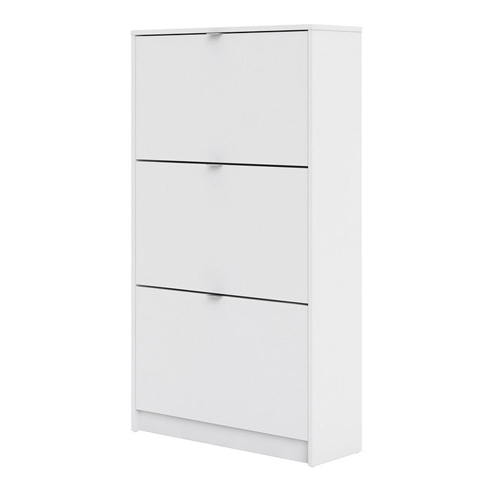 Function 3 Tilting Door 2 Layer White Shoe Cabinet - FurniComp