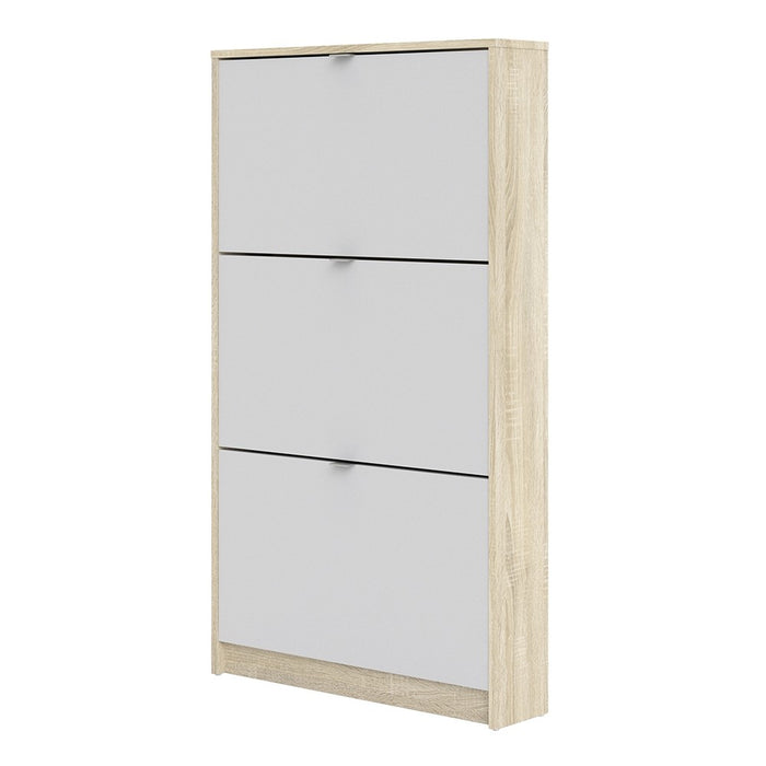 Function 3 Tilting Door 2 Layer White and Oak Shoe Cabinet - FurniComp