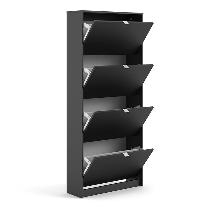 Function 4 Tilting Door 2 Layer Black Shoe Cabinet - FurniComp