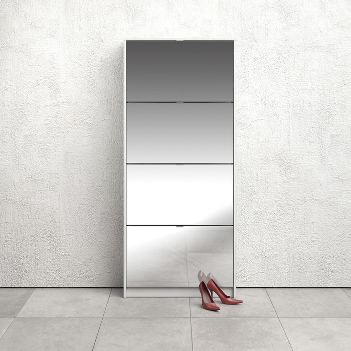 Function 4 Tilting Door 2 Layer White Mirrored Shoe Cabinet - FurniComp