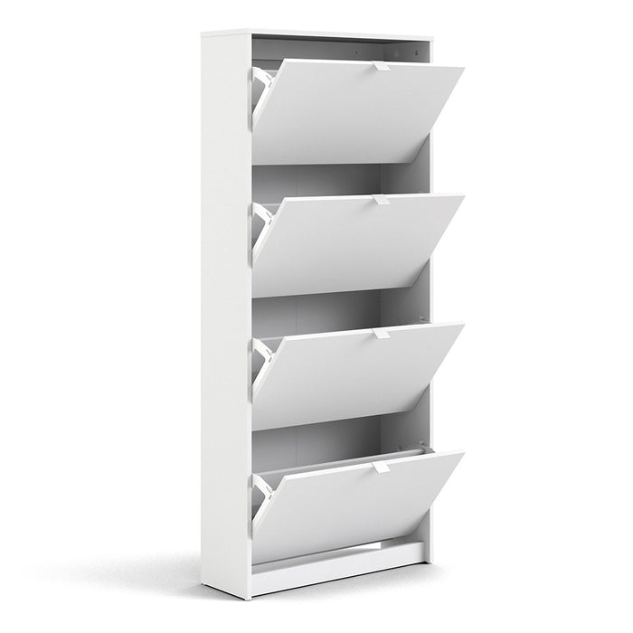 Function 4 Tilting Door 2 Layer White Shoe Cabinet - FurniComp
