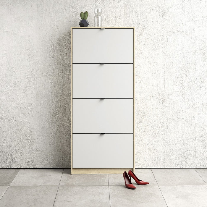 Function 4 Tilting Door 2 Layer White and Oak Shoe Cabinet - FurniComp