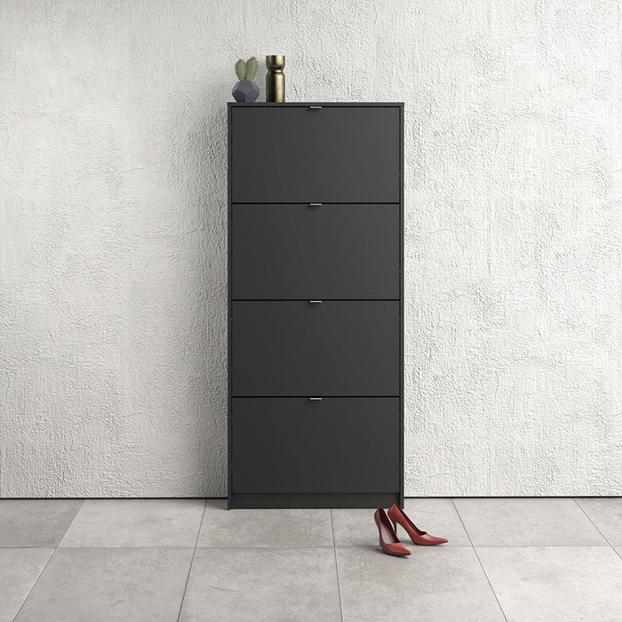 Function 4 Tilting Door Black Shoe Cabinet - FurniComp