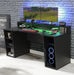 GAMMA Black Gaming Desk with LED Lighting, Shelves & Hutch - FurniComp
