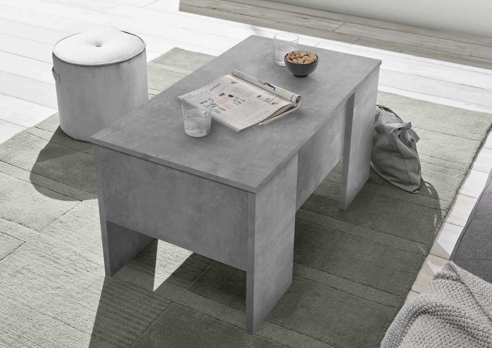 Gianna Concrete Grey Lift Up Coffee Table with Storage - FurniComp