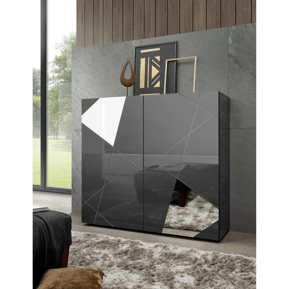 Giulia 2 Door Grey Gloss Tall Sideboard/Highboard with Mirrors - FurniComp