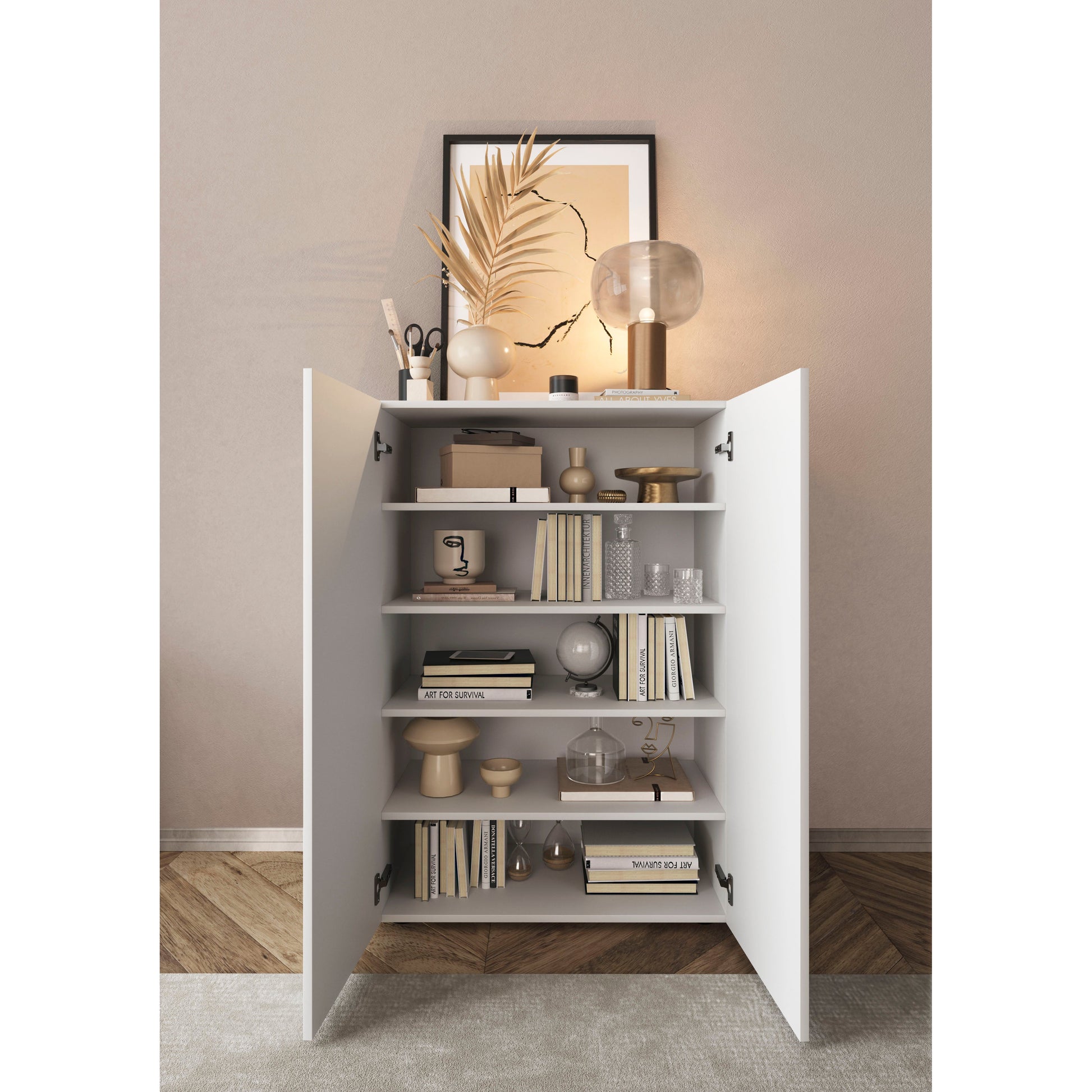 Giulia 2 Door Large White Gloss Shoe Cabinet with Mirrors - FurniComp