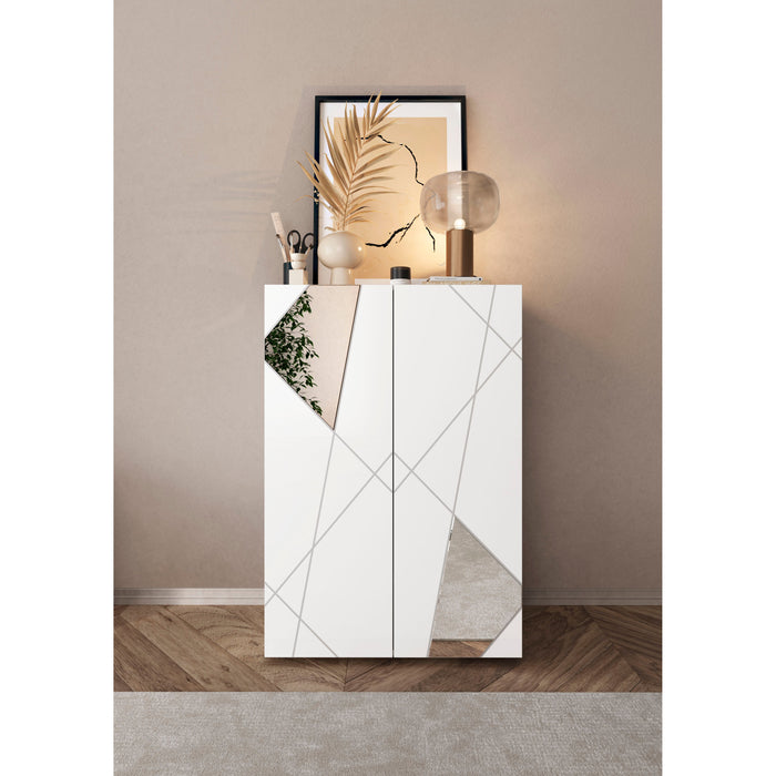 Giulia 2 Door Large White Gloss Shoe Cabinet with Mirrors - FurniComp