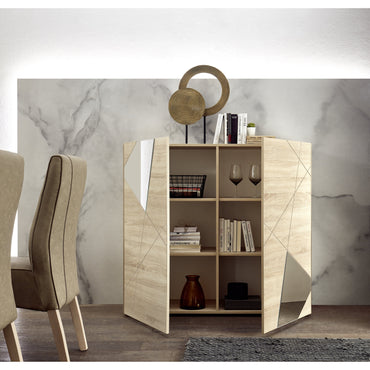 Giulia 2 Door Oak Tall Sideboard/Highboard with Mirrors - FurniComp