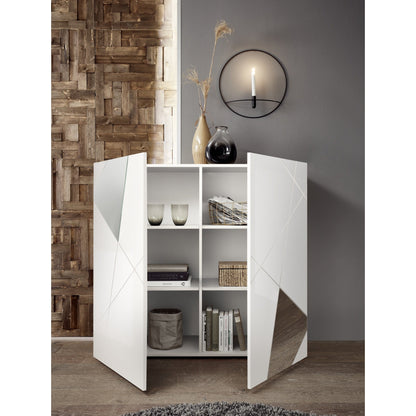 Giulia 2 Door White Gloss Tall Sideboard/Highboard with Mirrors - FurniComp