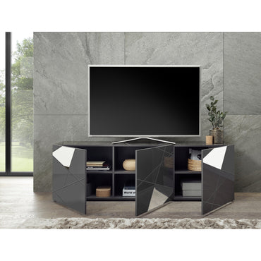 Giulia 3 Door Grey Gloss TV Unit with Mirrors - FurniComp