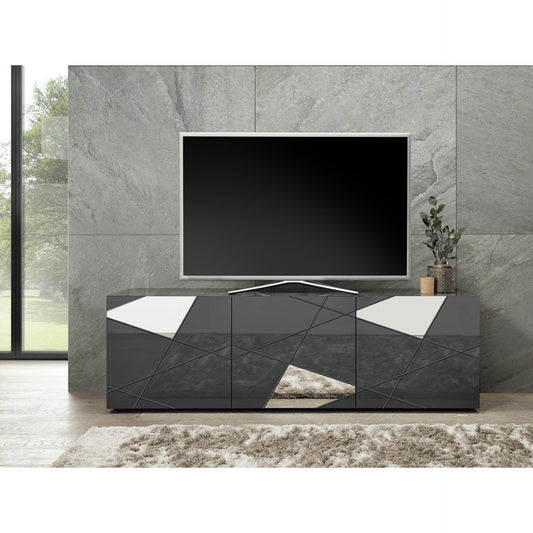 Giulia 3 Door Grey Gloss TV Unit with Mirrors - FurniComp