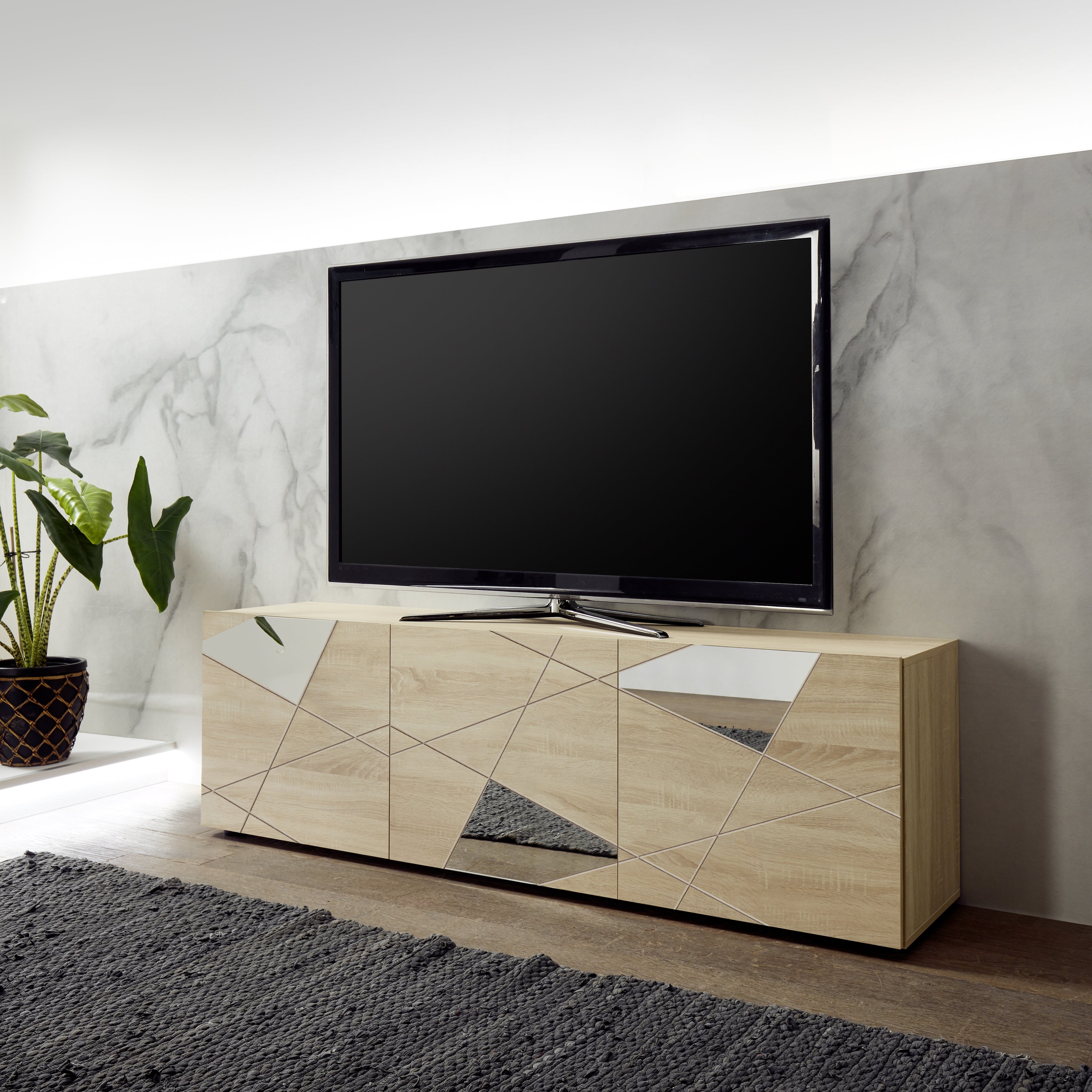 Giulia 3 Door Samoa Oak TV Unit with Mirrors - FurniComp