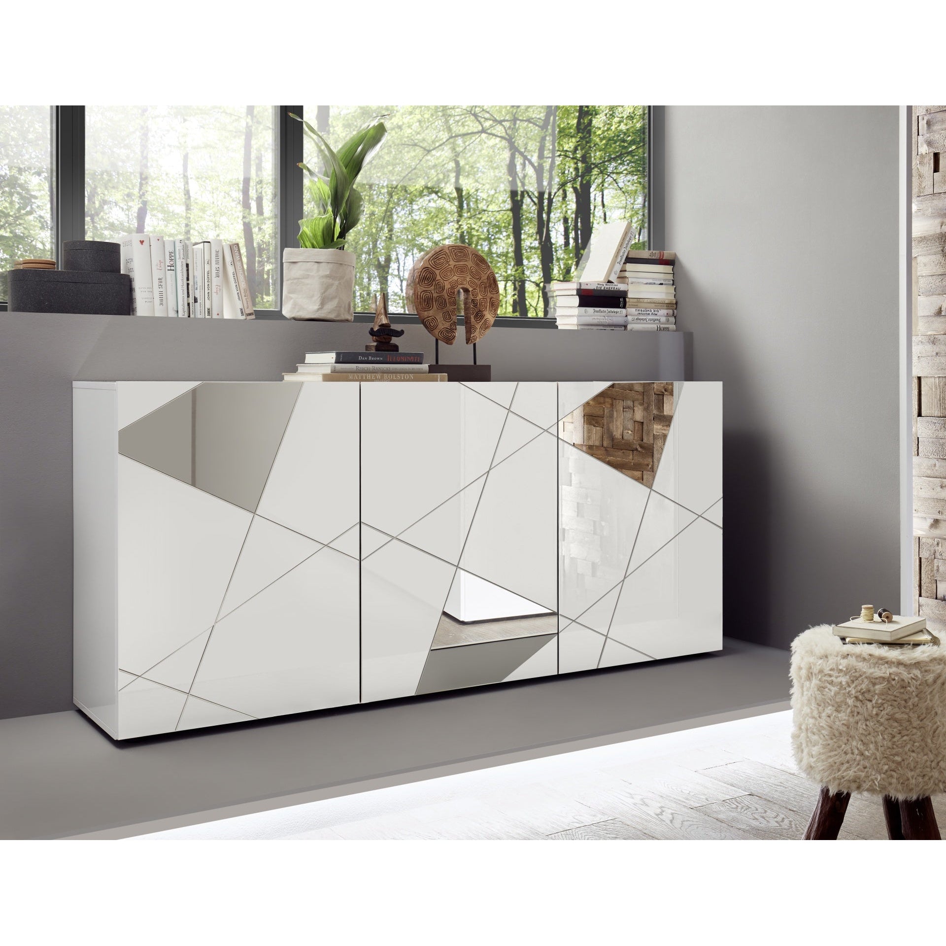 Giulia 3 Door White Gloss Sideboard with Mirrors - FurniComp