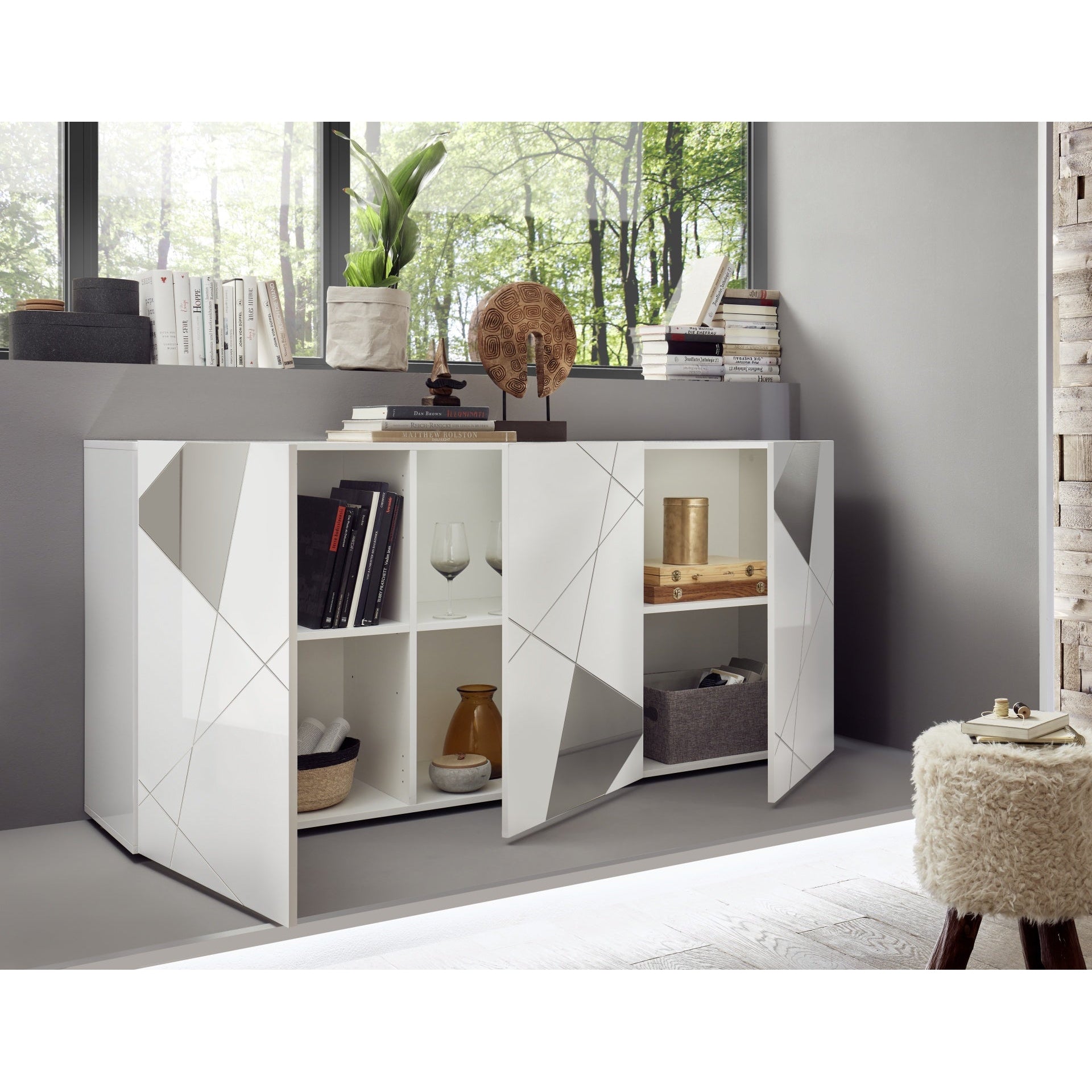 Giulia 3 Door White Gloss Sideboard with Mirrors - FurniComp