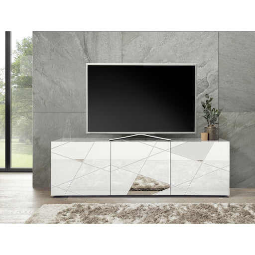 Giulia 3 Door White Gloss TV Unit with Mirrors - FurniComp