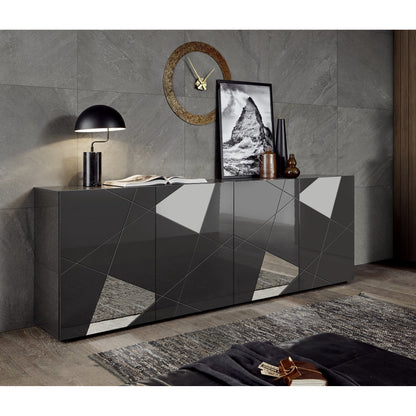 Giulia 4 Door Grey Gloss Sideboard with Mirrors - FurniComp