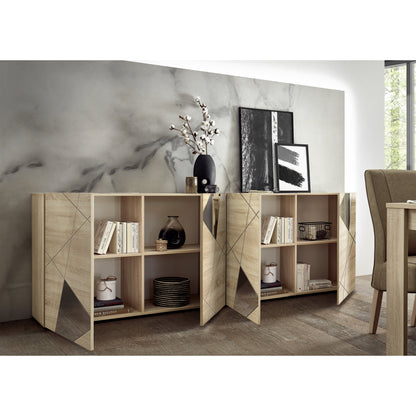 Giulia 4 Door Oak Sideboard with Mirrors - FurniComp