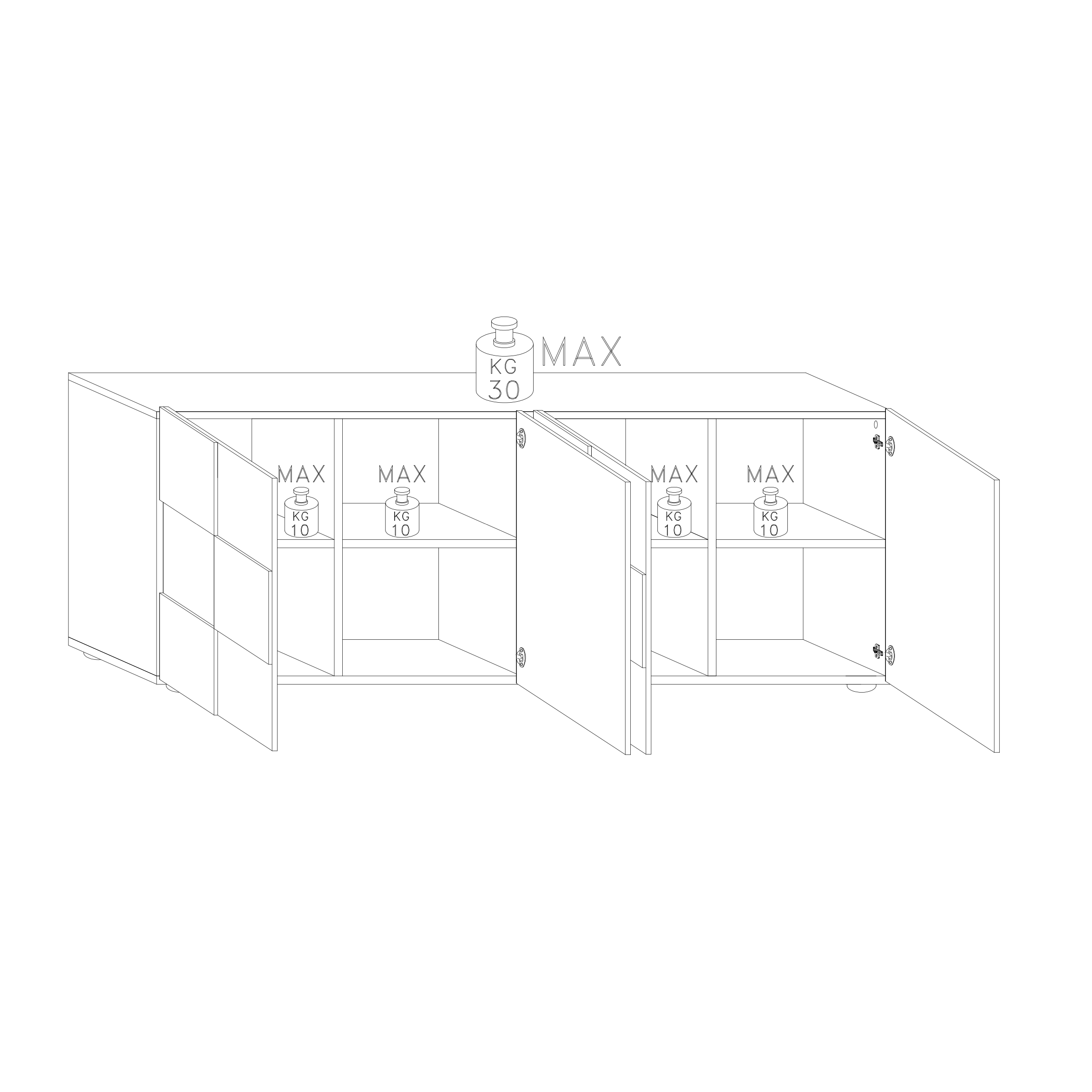 Giulia 4 Door Grey Gloss Sideboard with Mirrors - FurniComp