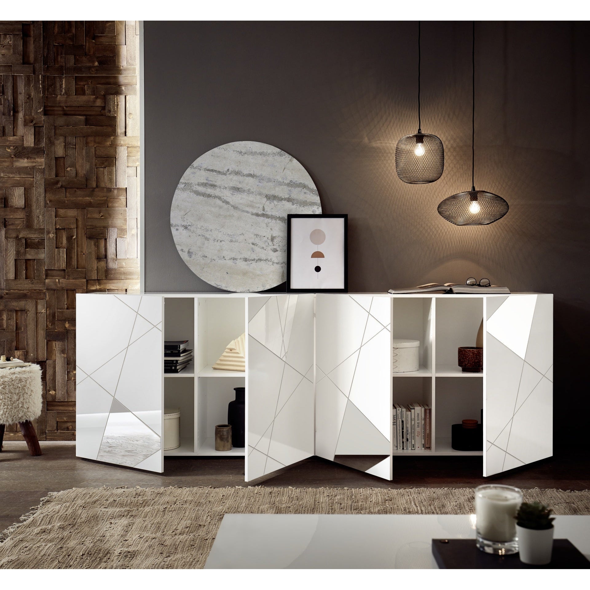 Giulia 4 Door White Gloss Sideboard with Mirrors - FurniComp