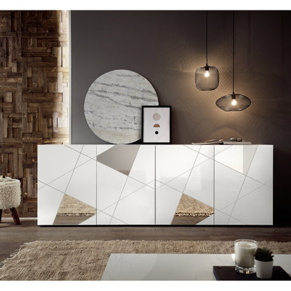 Giulia 4 Door White Gloss Sideboard with Mirrors - FurniComp