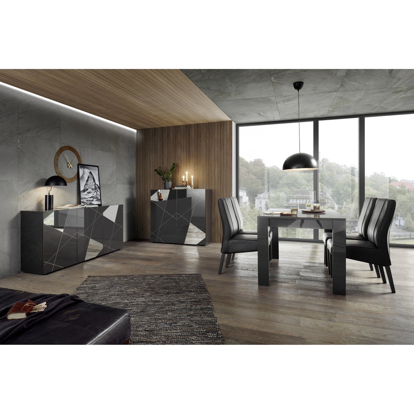 Giulia 4 Door Grey Gloss Sideboard with Mirrors - FurniComp