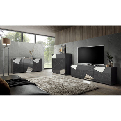 Giulia 3 Door Grey Gloss Sideboard with Mirrors - FurniComp