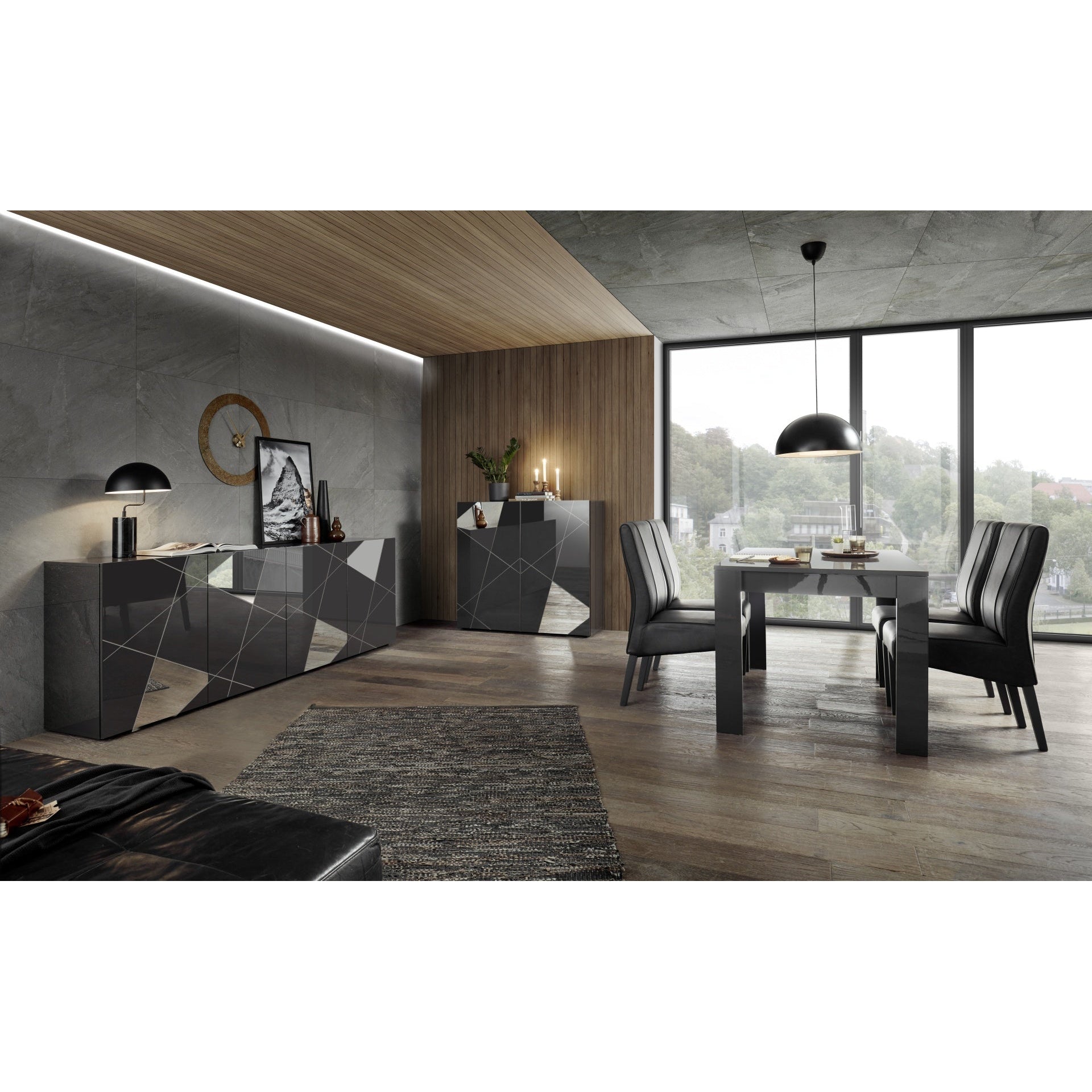 Giulia 4 Door Grey Gloss Sideboard with Mirrors - FurniComp