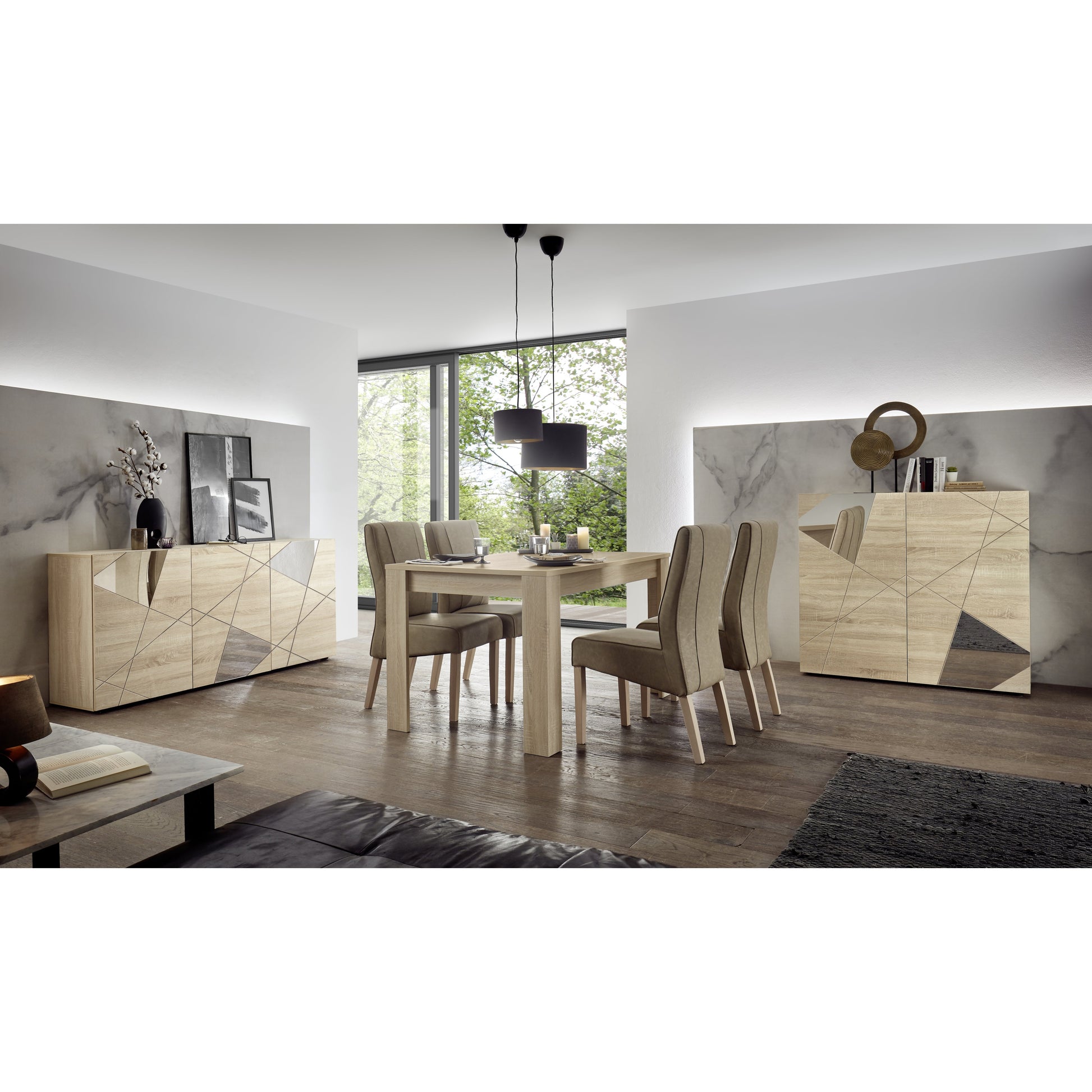 Giulia 4 Door Oak Sideboard with Mirrors - FurniComp