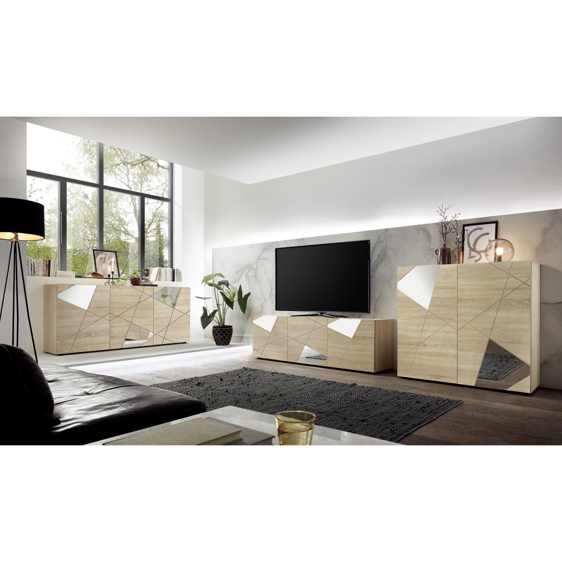 Giulia 4 Door Oak Sideboard with Mirrors - FurniComp