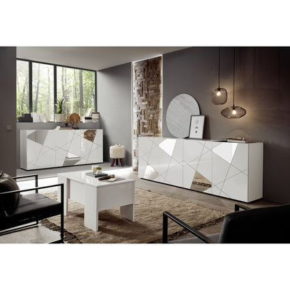 Giulia 4 Door White Gloss Sideboard with Mirrors - FurniComp