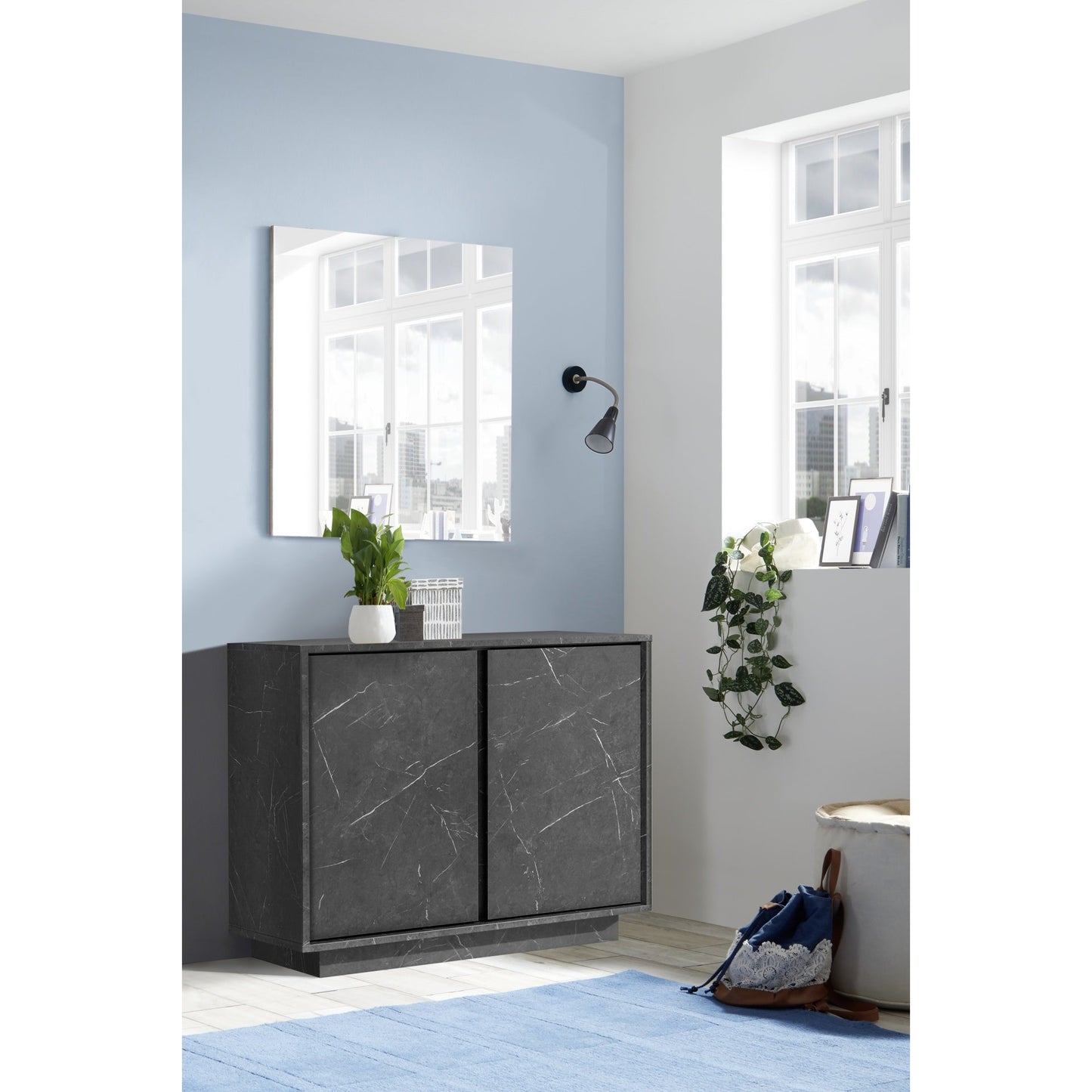 Glacia 2 Door Black Marble Effect Sideboard - FurniComp