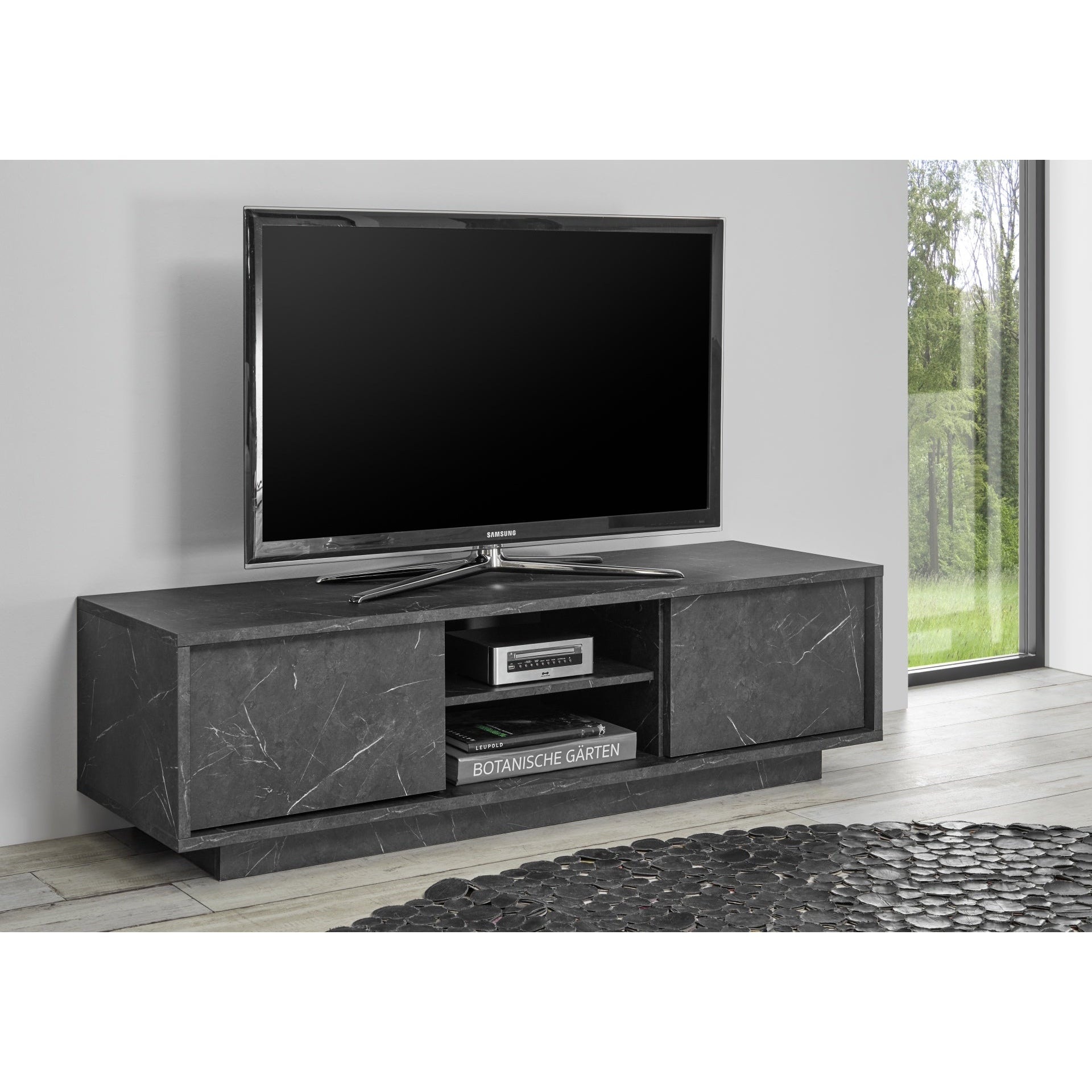 Glacia 2 Door Black Marble Effect TV Unit - FurniComp