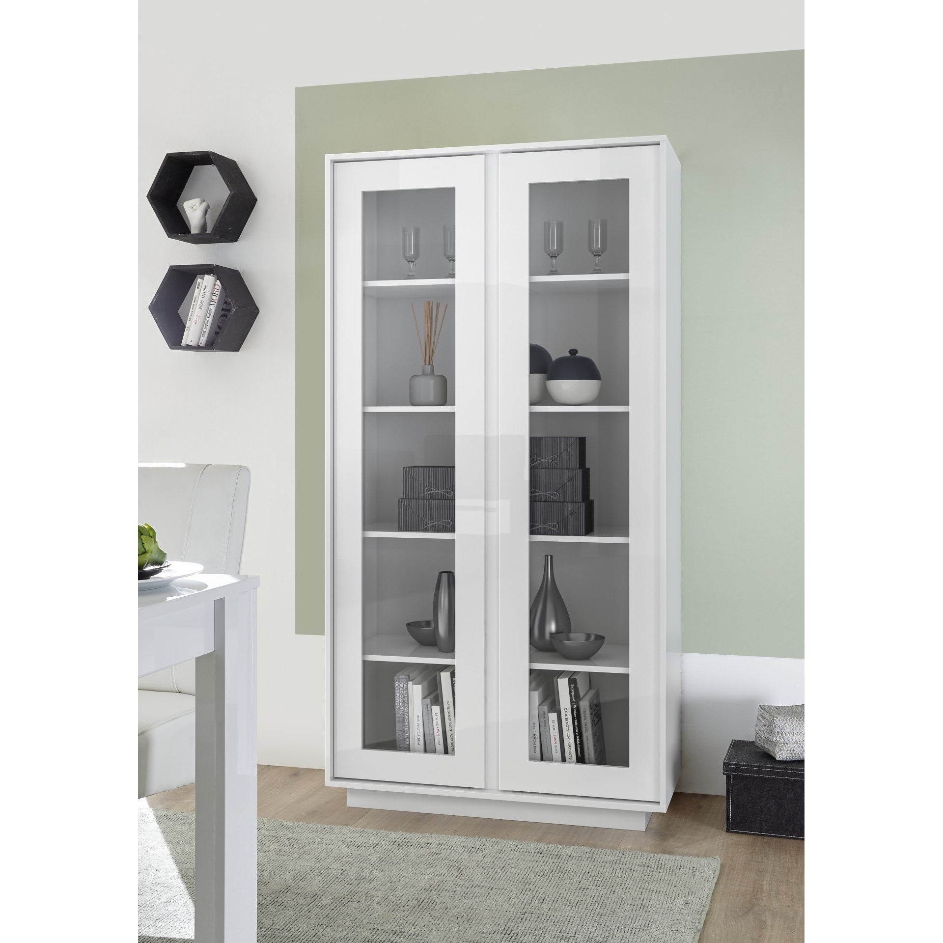 Glacia 2 Door White Gloss Glass Display Cabinet - FurniComp