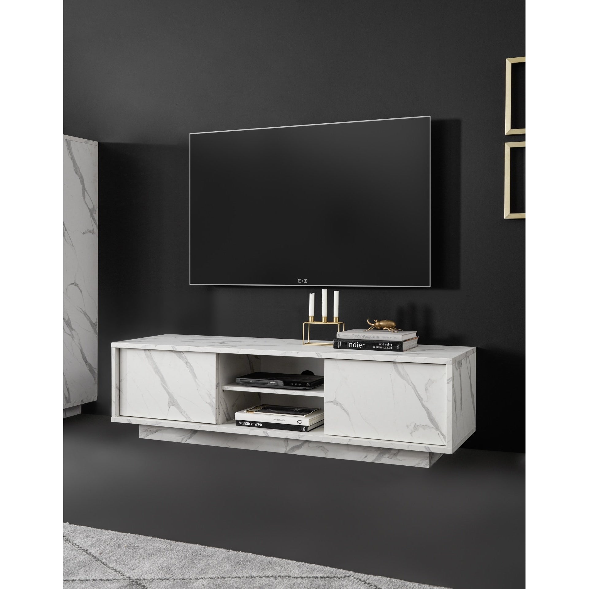 Glacia 2 Door White Marble Effect TV Unit - FurniComp