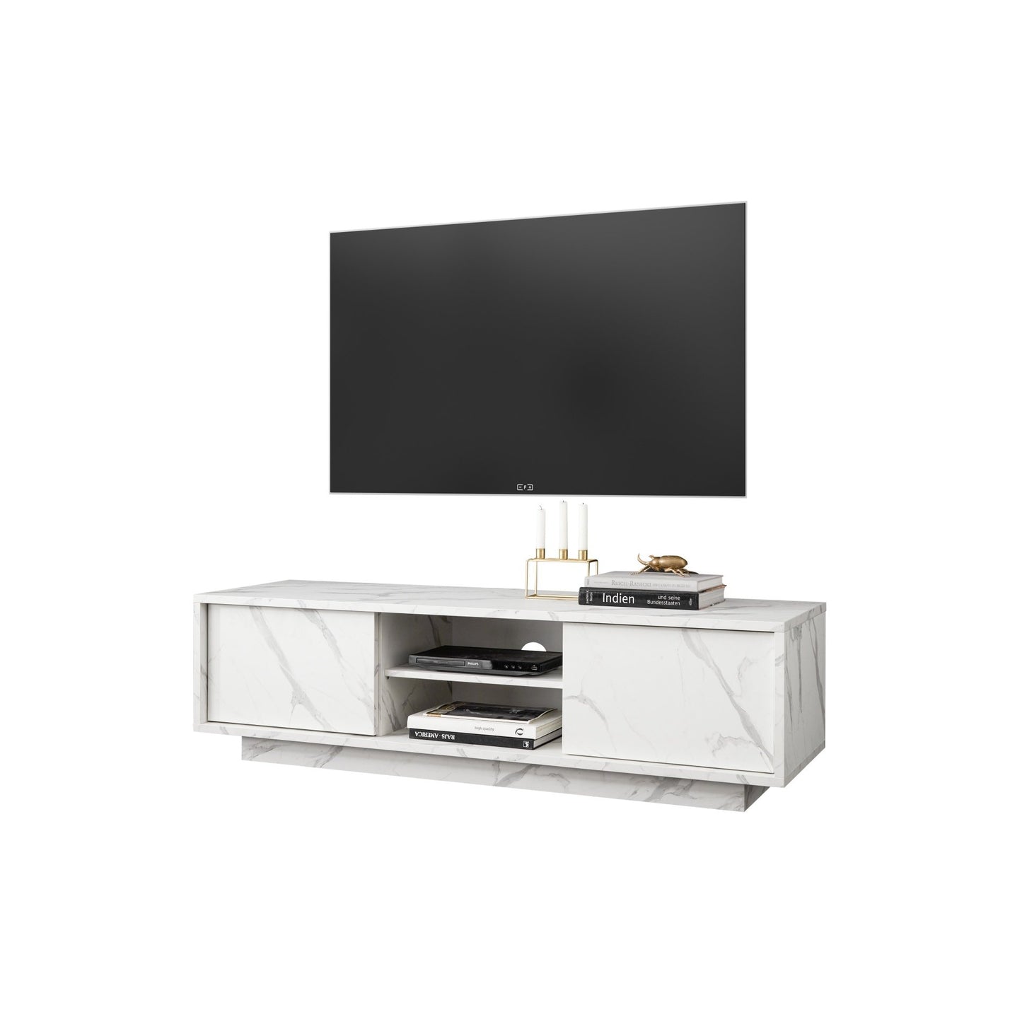 Glacia 2 Door White Marble Effect TV Unit - FurniComp