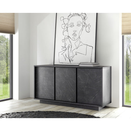 Glacia 3 Door Black Marble Effect Sideboard - FurniComp