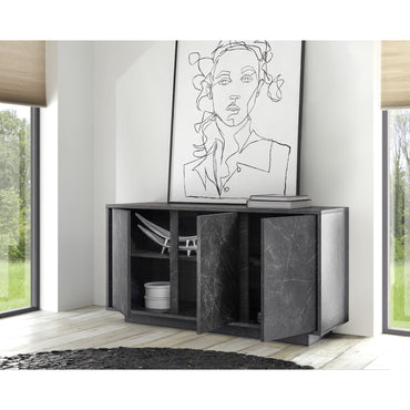 Glacia 3 Door Black Marble Effect Sideboard - FurniComp