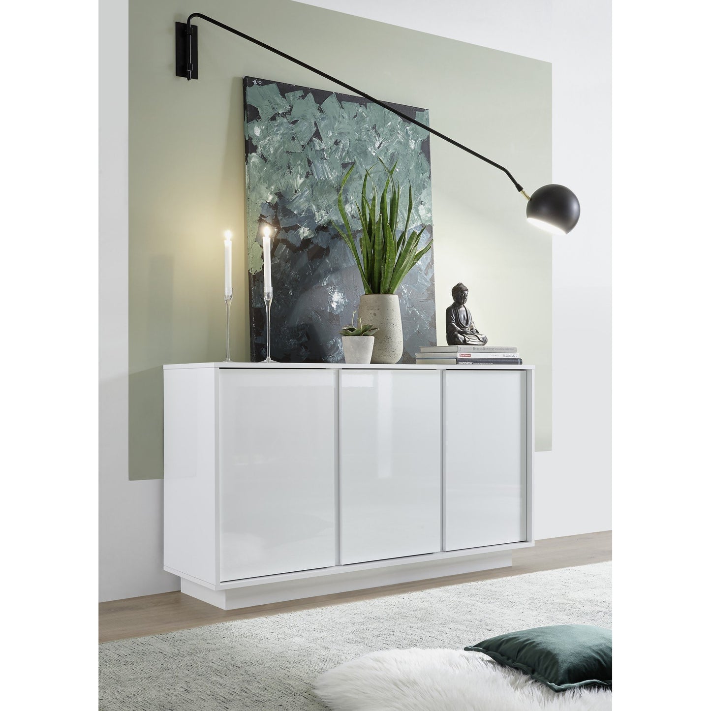 Glacia 3 Door White Gloss Sideboard - FurniComp