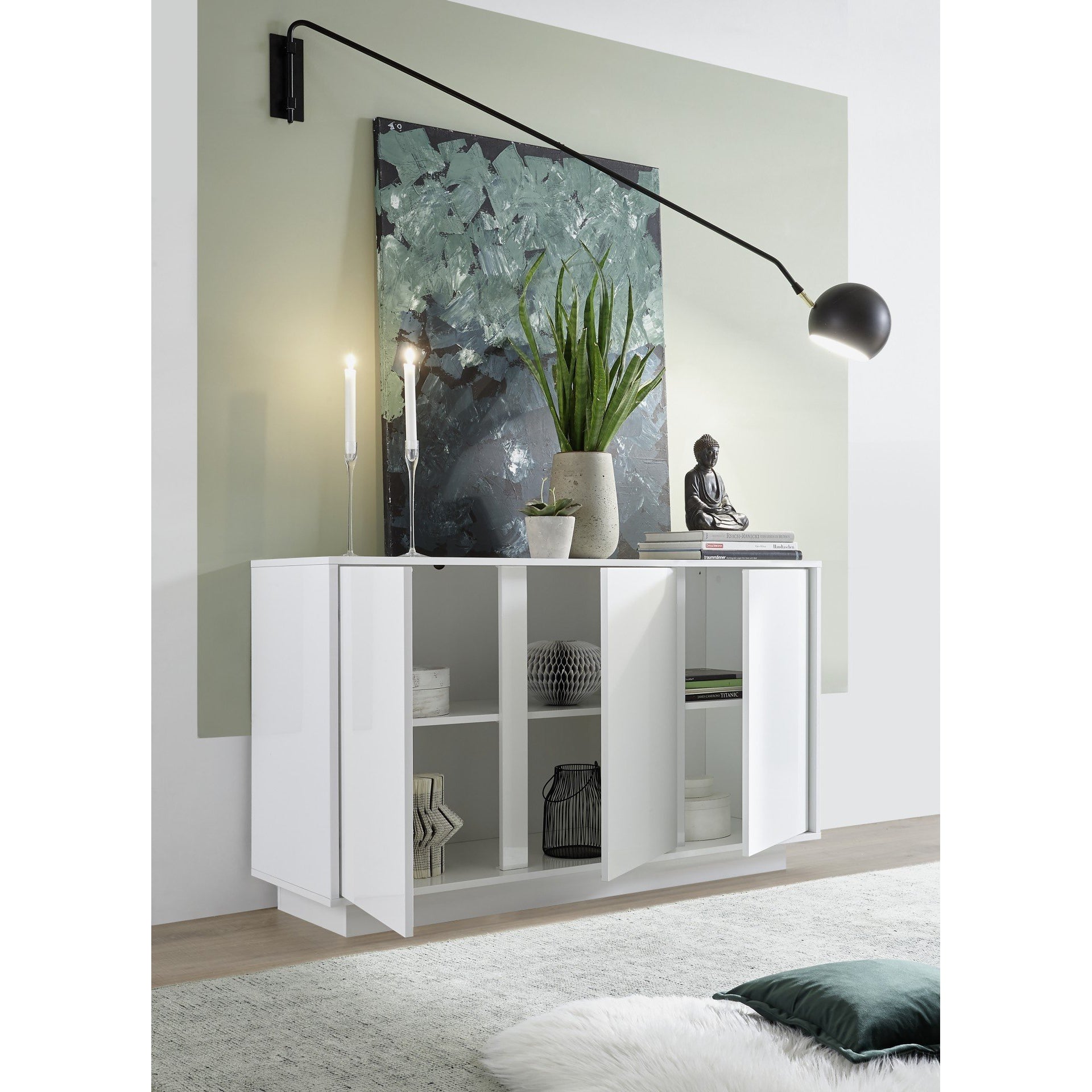 Glacia 3 Door White Gloss Sideboard - FurniComp