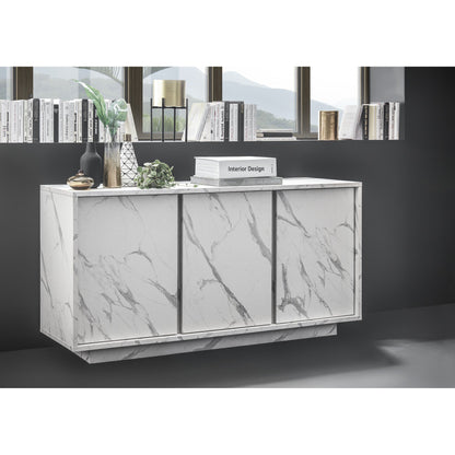 Glacia 3 Door White Marble Effect Sideboard - FurniComp