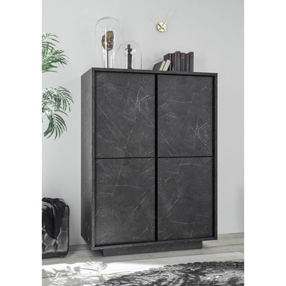 Glacia 4 Door Black Marble Effect Tall Sideboard/Highboard - FurniComp