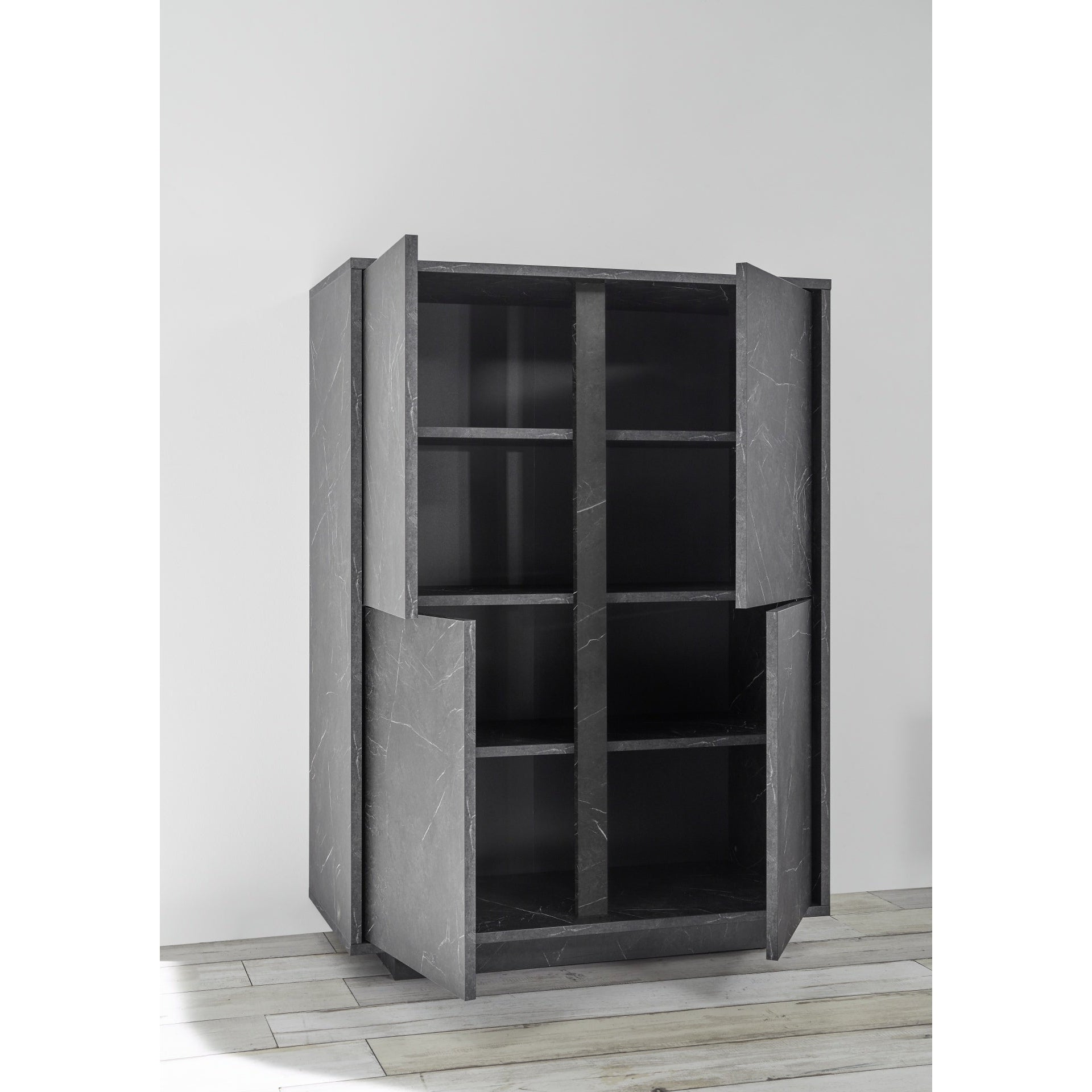 Glacia 4 Door Black Marble Effect Tall Sideboard/Highboard - FurniComp